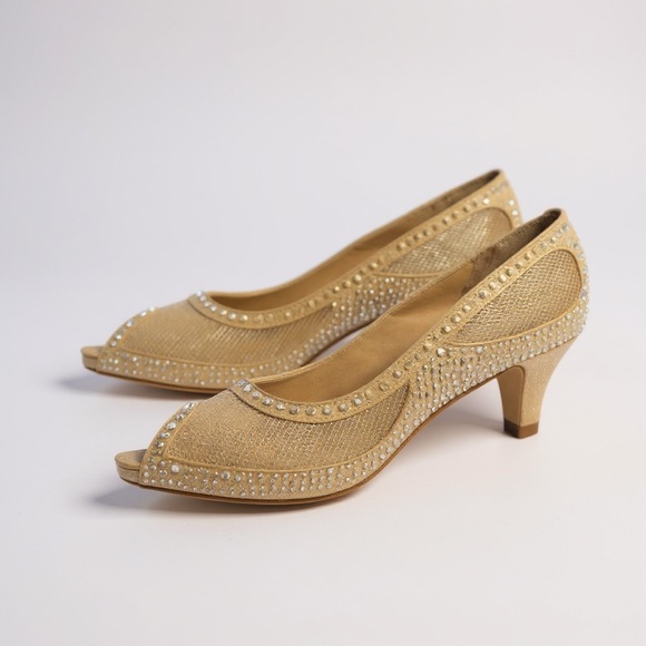 Lauren Lorraine Bernice Nude Rhinestone Peep-Toe Heels - Picture 1 of 8